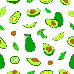 Seamless vector illustration of avocado on a white background.