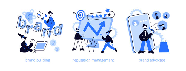 Fototapeta premium Trademark public relations abstract concept vector illustration set
