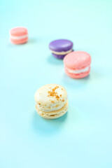 colorful macarons on a light blue background