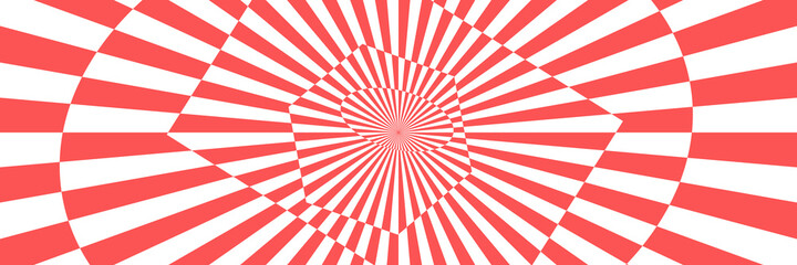 Vector illustration of stripes and shapes with optical illusion. Op art abstract background. Long horizontal banner.