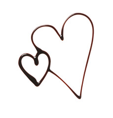 Hearts made of dark chocolate on white background, top view