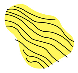 Abstract shape yellow spot printed with black lines. The element is isolated, on a white background.