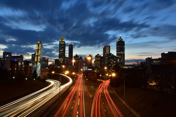 Sunset sky and traffic in Downtown Atlanta 