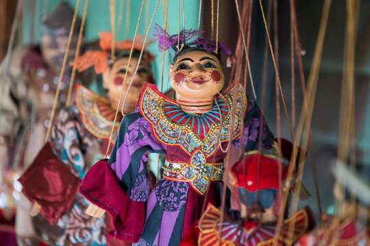 Detail shot of Burmese puppets used in theater, Lake Inle, Myanmar
