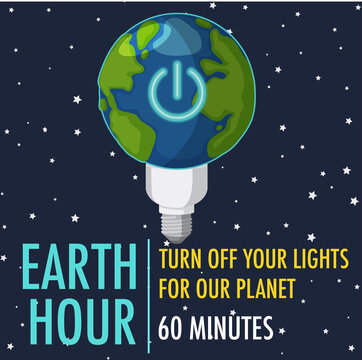 Earth Hour campaign poster or banner turn off your lights for our planet 60 minutes