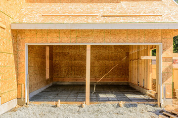 House under construction. The site with wooden frame.
