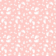 Seamless pattern with baby feet and dots. Funny cute endless background vector illustration