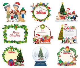 Set of blank Christmas postcard and logo isolated