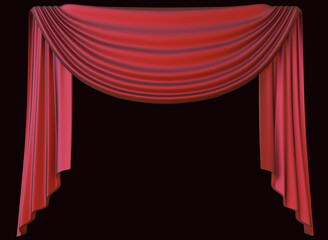 Red theater curtain isolated on dark background. 3D illustration