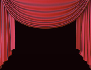 Red theater curtain isolated on dark background. 3D illustration