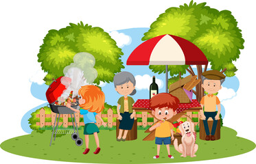 Obraz na płótnie Canvas Happy family picnic in the garden