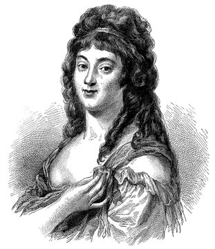 Portrait of Madame Roland (born Marie-Jeanne Phlipon) - a French revolutionary, salonniere and writer. Illustration of the 19th century. Germany. White background.