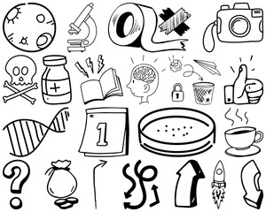 Set of item and symbol hand drawn doodle