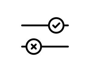 Toggle button switch off or turn on slider with tick hook and cross signs