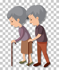 Old couple in standing pose isolated on transparent background