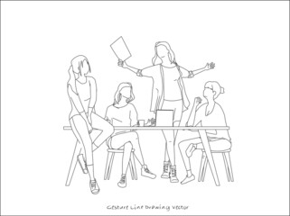 People who sit together and have meetings. gesture line drawing.
