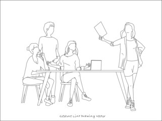 People who sit together and have meetings. gesture line drawing.