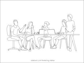 People who sit together and have meetings. gesture line drawing.