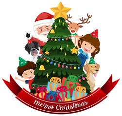 Obraz na płótnie Canvas Santa and children on Christmas banner