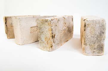 Old vintage bricks isolated on white background.
