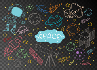 Space element in doodle or sketch style isolated on transparent background