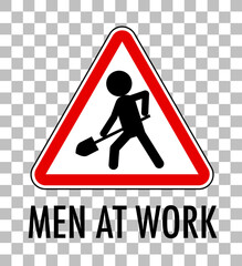 Men at work sign isolated on transparent background