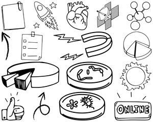 Set of item and symbol hand drawn doodle