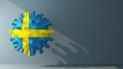 Sweden flag on covid-19 virus with copy space