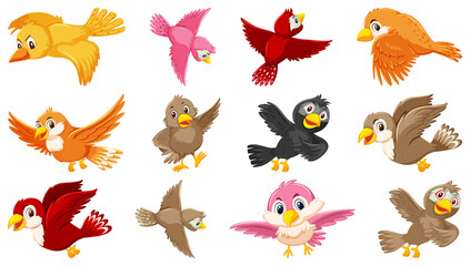 Set of bird cartoon character