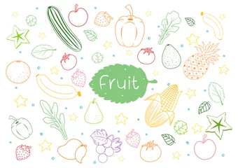 Rolgordijnen Set of different fruit doodle isolated on white background © brgfx