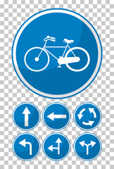 Blue traffic sign on transparent background