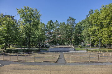 Theater stage in Ducontenia Park - 33,000m2 of gardens a short walk from the city center. Saint Jean de Luz. Pyrenees-Atlantiques department in southwestern France.