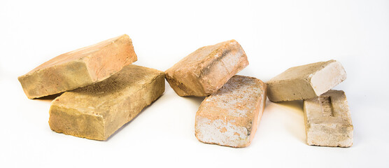Old vintage bricks isolated on white background.