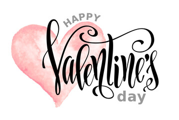 Valentines Day hand-drawn lettering in watercolor heart shape