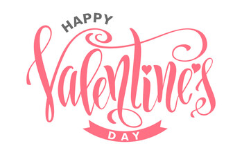 Valentines Day hand-drawn pink lettering