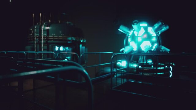 futuristic cyberpunk power plant thermonuclear or nuclear reactor