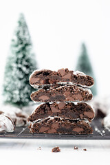 christmas chocolate crinkle cookies with sugar dusting