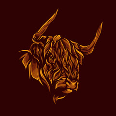 dark red bison head illustration