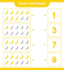 Count and match, count the number of Banana and match with right numbers. Educational children game, printable worksheet, vector illustration