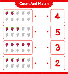 Count and match, count the number of Grape and match with right numbers. Educational children game, printable worksheet, vector illustration