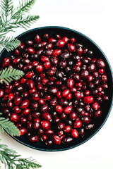 bowl of cranberries on white background