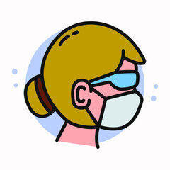 Doctor Wear Medical Mask And Glasses Icon. Healthcare Worker Logo Cartoon. Female Profile Cartoon Vector Illustration
