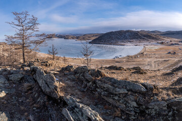 Winter view of Kurkut Bay on Lake Baikal