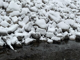 snow covered rocks
