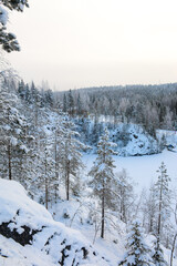 Marble Quarry in Ruskeala mountain park in winter