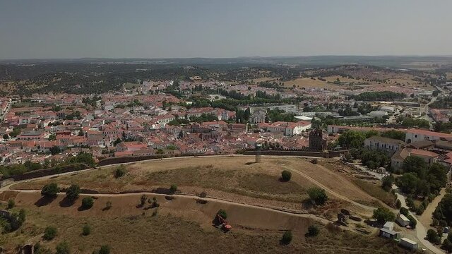 A beautiful drone view of the Montemor-o-novo city, view from the castle,  Portugal in 4K