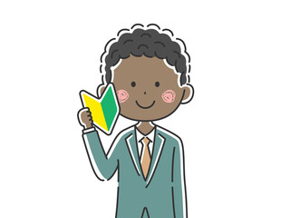 初心者マークを持つ黒人ビジネスマンのイラスト
