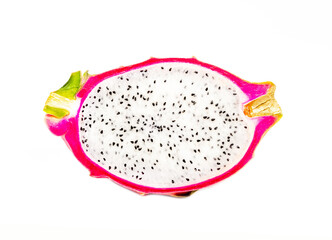 Fresh half sliced dragonfruit isolated on white background