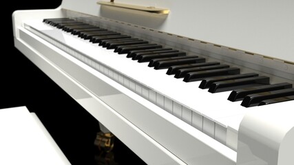 Naklejka premium White-Gold Grand Piano under black background. 3D illustration. 3D high quality rendering. 3D CG.