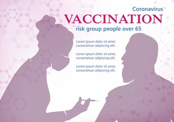 Vaccination coronavirus vaccine COVID-19 of at-risk patients, people over 65. Doctor, nurse injecting vaccine to man with beard. Disease prevention and health protection concept. Vector illustration